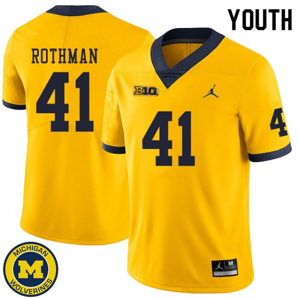 Youth University of Michigan #41 Quinn Rothman Yellow Alumni Jersey